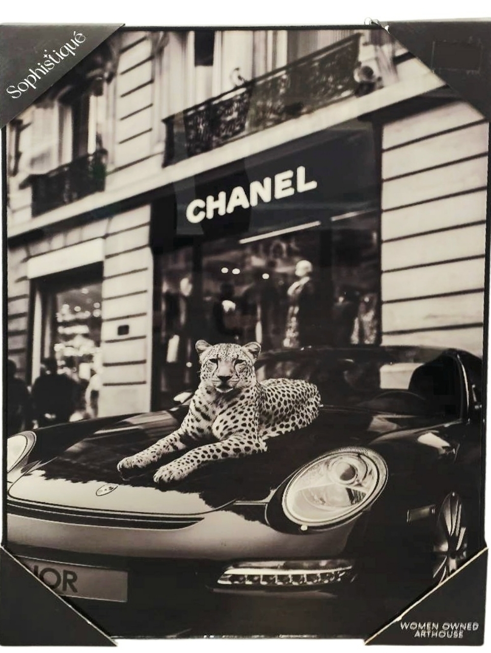 Sophistique Black & White Chanel Storefront Luxury Car Leopord Framed Wall Decor - Picture 1 of 6